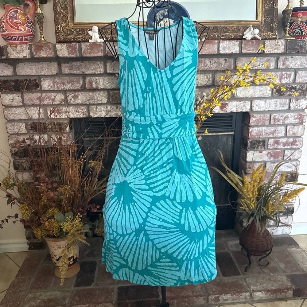 Tommy Bahama Womens XS Tank Dress Palms Sleeveless A-Line Jersey Aquamarine